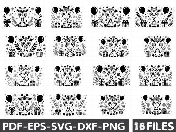 Cute Birthday Giraffe Graphics and Illustrations for Crafters
