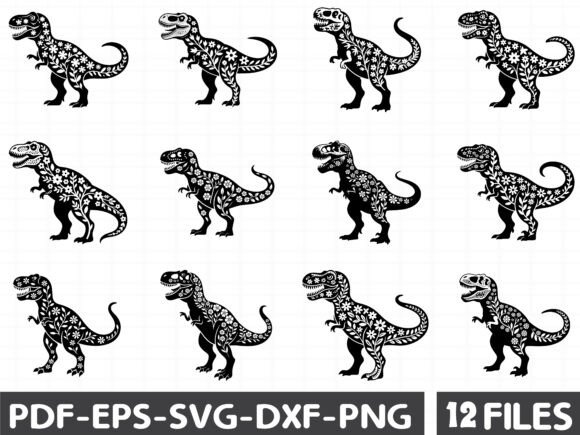 Floral T Rex Dinosaur Stencil SVG for Graphics and Illustrations