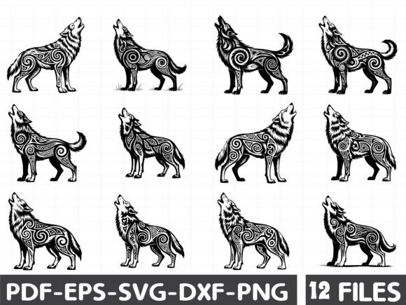 Floral Wolf Howling: A Graphic Design Asset for Modern Illustrations
