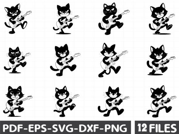 Rock Cat Playing Guitar Svg for Graphics and Illustrations