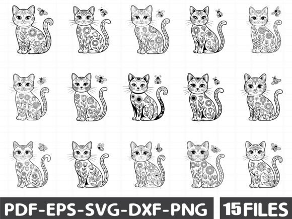 Spring Floral Cat Graphics and Illustrations Review