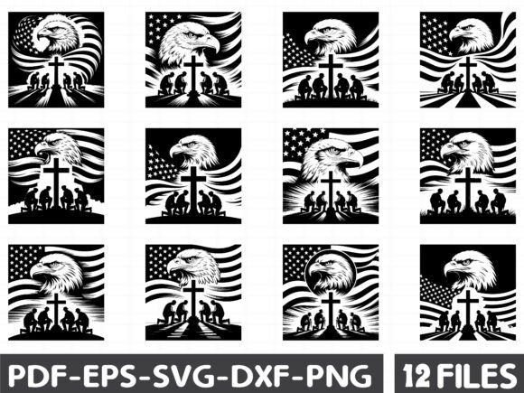 US Eagle Soldier Kneeling , Memorial Day Graphics and Illustrations